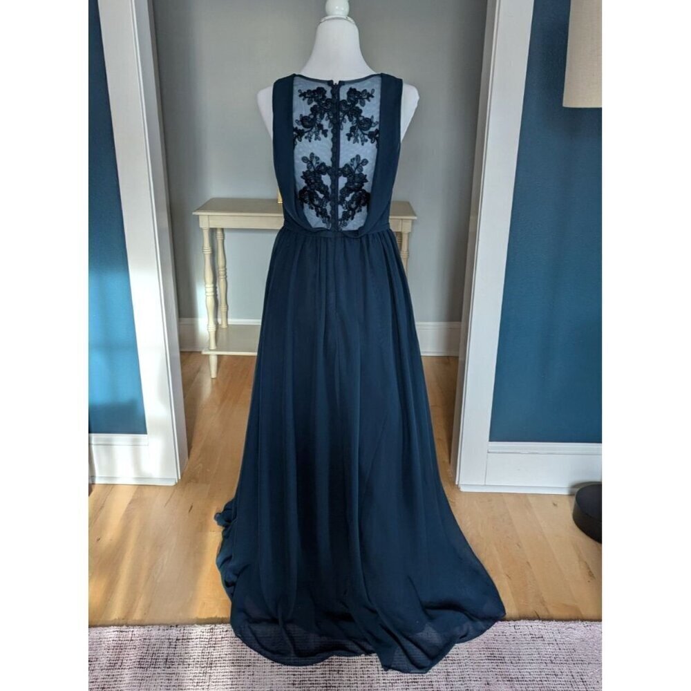 Azazie Formal Lace Back Navy Prom Bridesmaid Dress Size 2-4
